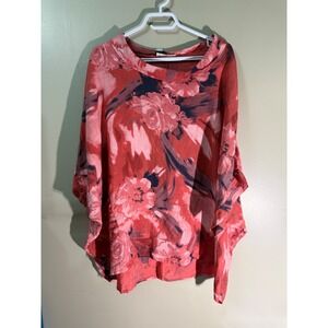 New Collection Italy 100% Linen Floral Tunic Top Coral Pink Oversized Lagenlook